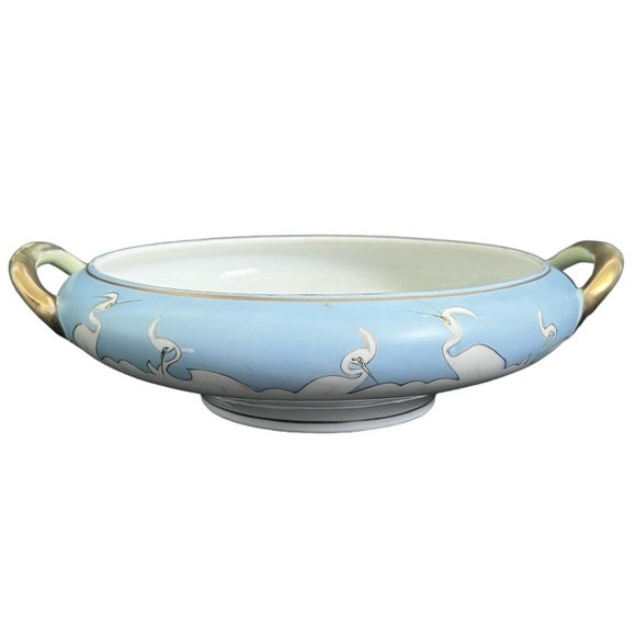 Nippon • Vintage Hand Painted Victory White Crane Egret Bird Footed Bowl Dish - Picture 3 of 16